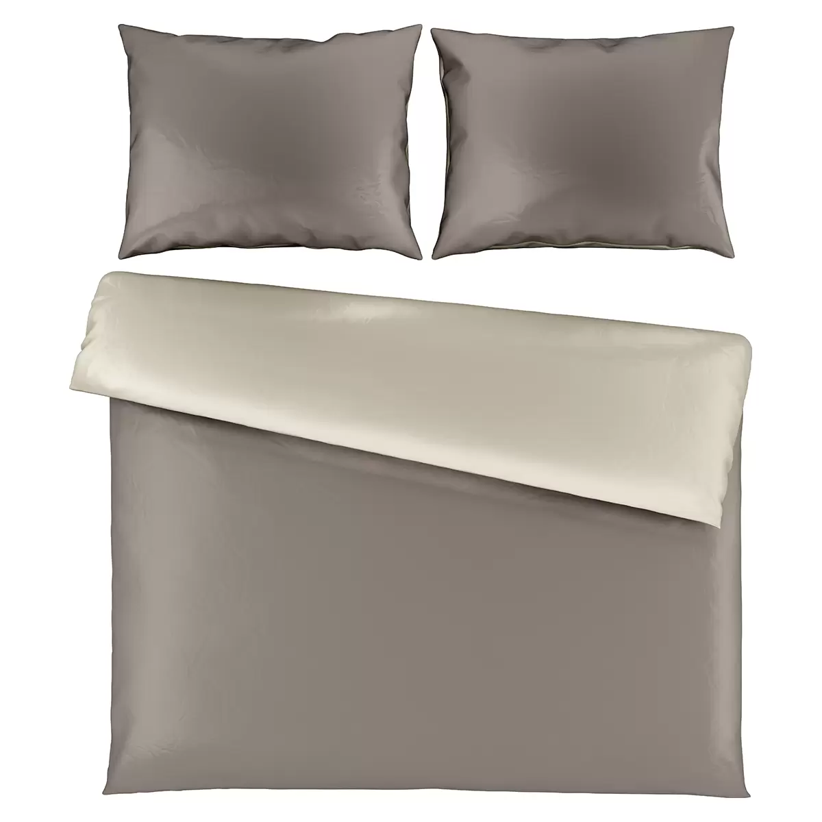 GEMITEX Bettwäsche-Set Doppelbett – 100% Polyester-Mikrofaser, Bügelfrei, Satinoptik, Farbe Taupe, 4-teilig (Oberlaken, Spannlaken, 2 Kissenbezüge)