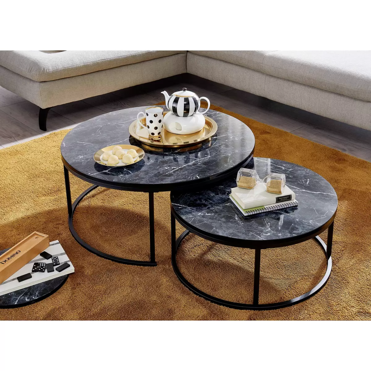 Set di 2 tavolini B-Ware in legno nero con struttura in metallo ML-Design