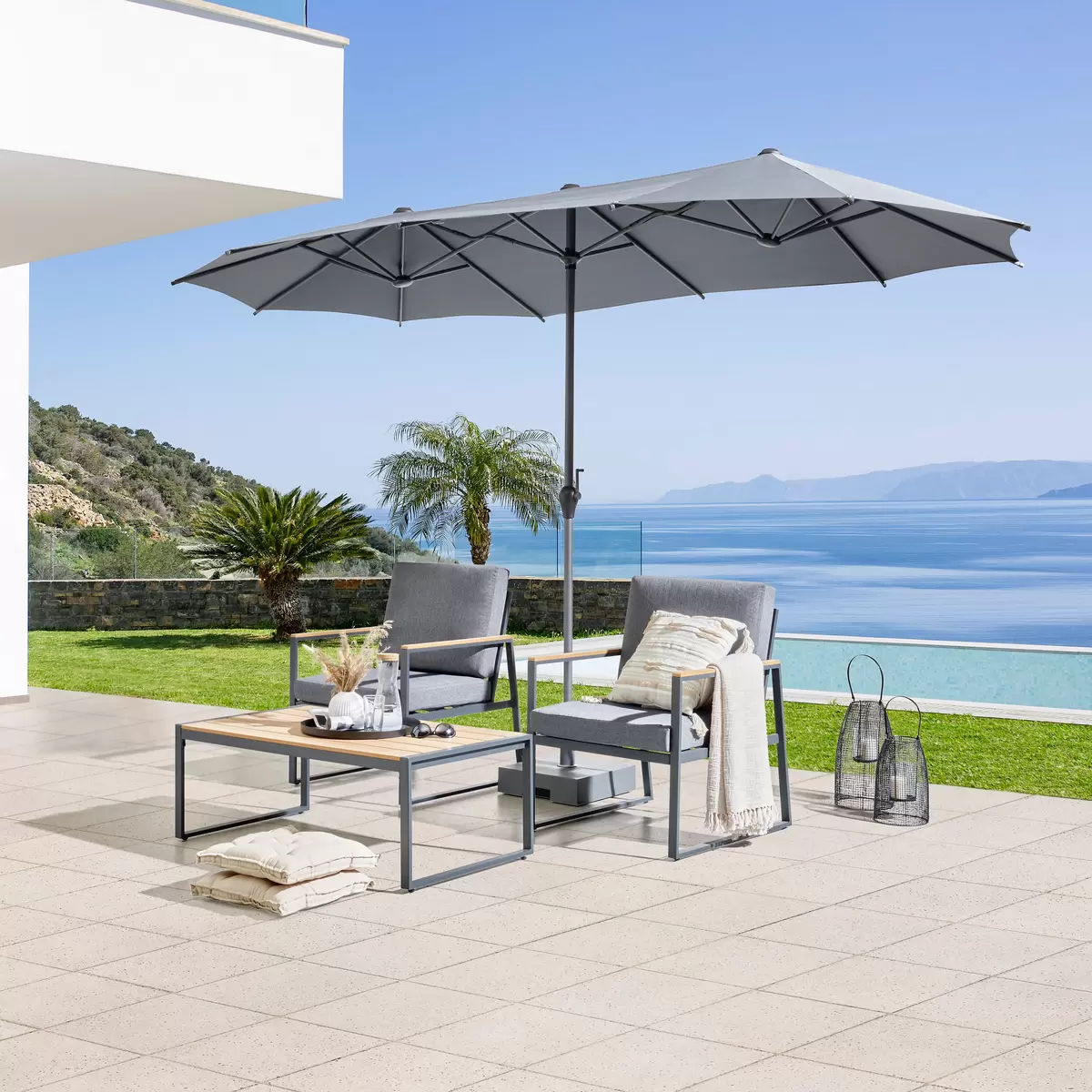 BELLRINO DECOR Ersatz-Schirm Für Terrassenschirme – 3 M, 6 Rippen, Pfauenblau – Universal-Passform Für Viele Marken