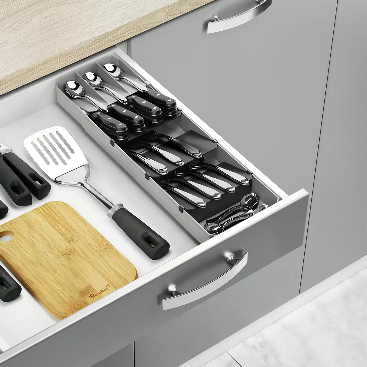 besteck aufbewahrung punkto. Verstellbarer Besteckkasten für Schubladen 30–50 cm – Ausziehbarer Organizer Anthrazit – Schubladeneinsatz Küche flexibel erweiterbar Variante:Türkis Praktische Frischhaltedose mit Deckel out-of-stock Rustikal geflammt und lackiert