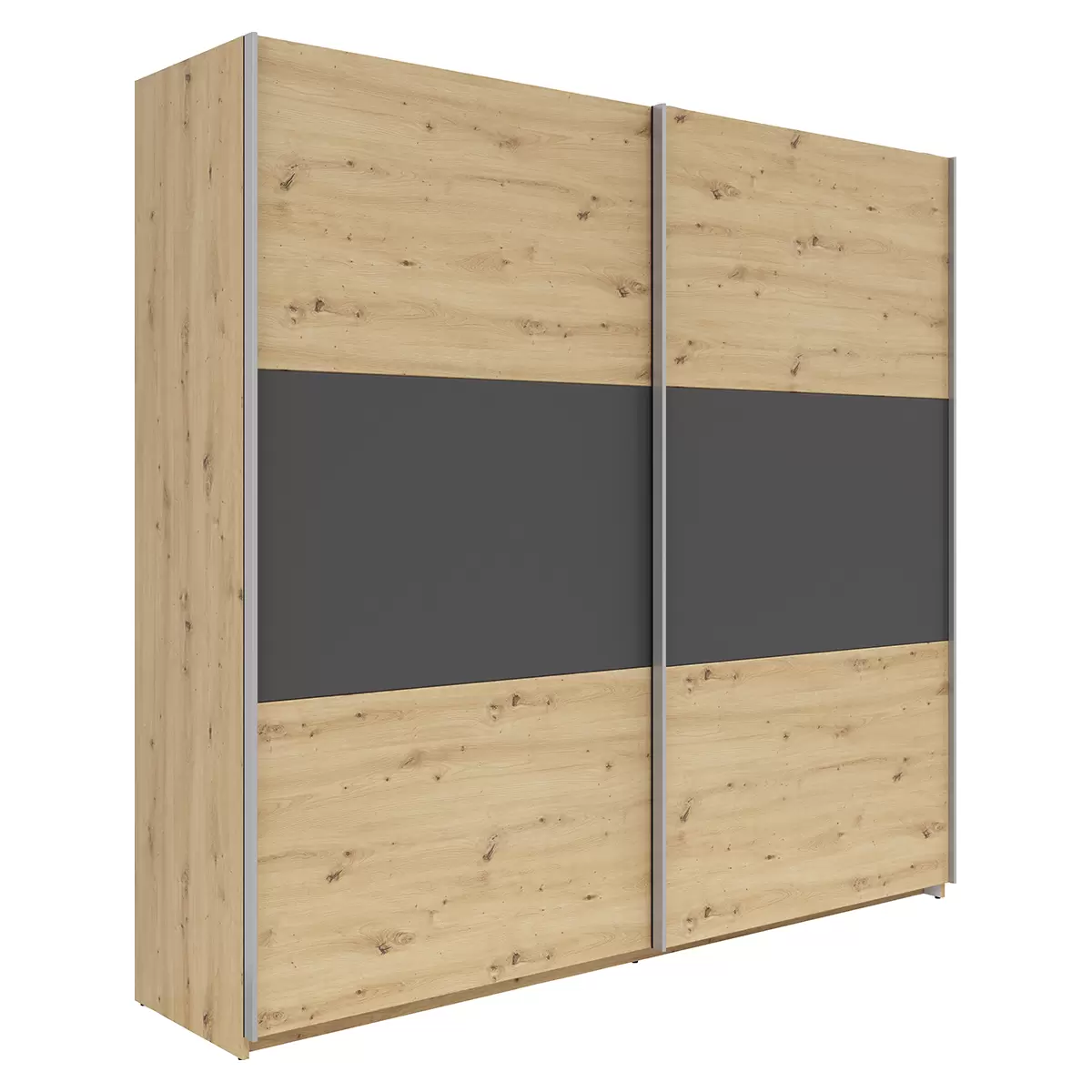 Armoire à portes coulissantes suspendues 2 portes. Saturne graphite,chêne artisan