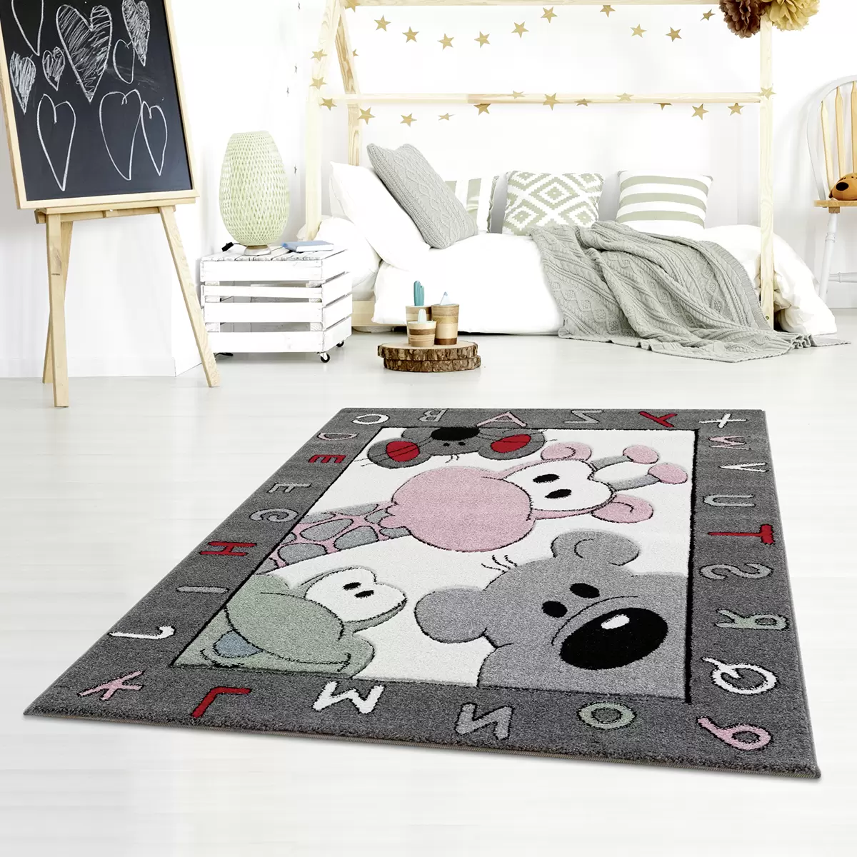 Tapis Enfant Bubble Kids Carpet City - Lapin à Pois - 80x150 Cm Gris