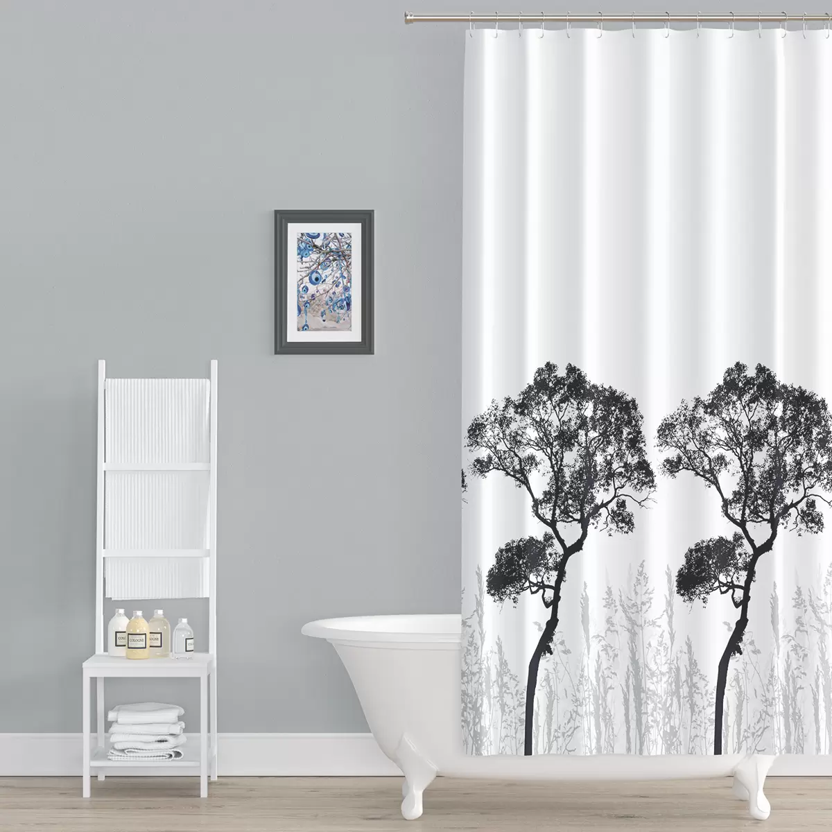 Tenda Da Doccia In Tessuto Con Anelli Grigi E Neri, 180 Cm - Foto 6