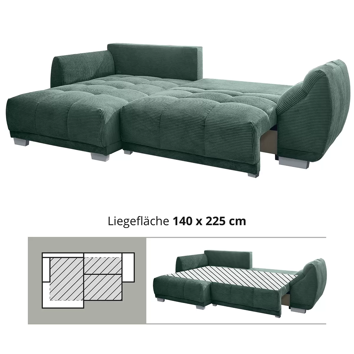 Ecksofa Modell 248 II 225/140 dunkelgrün