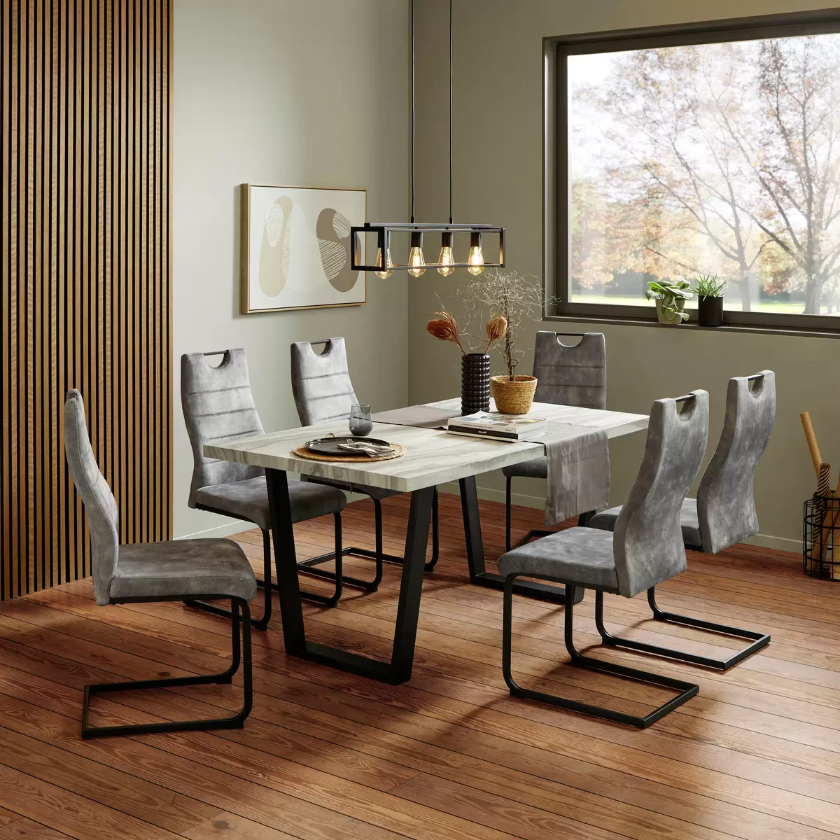 Gruppo Tavolo e sedie Melbourne grigio, grigio-nero, nero