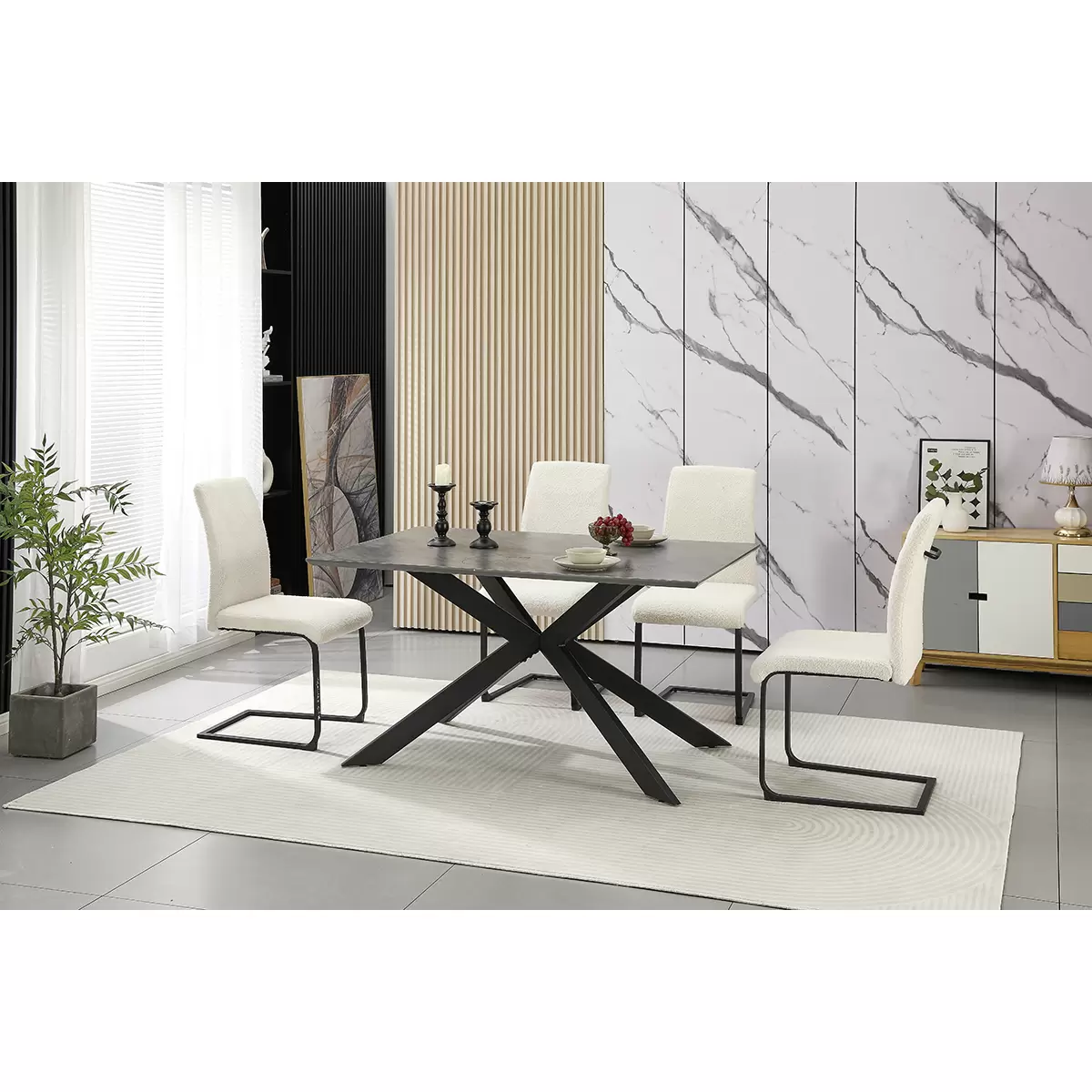 gruppo tavolo e sedie Brisbane grigio, nero, bianco