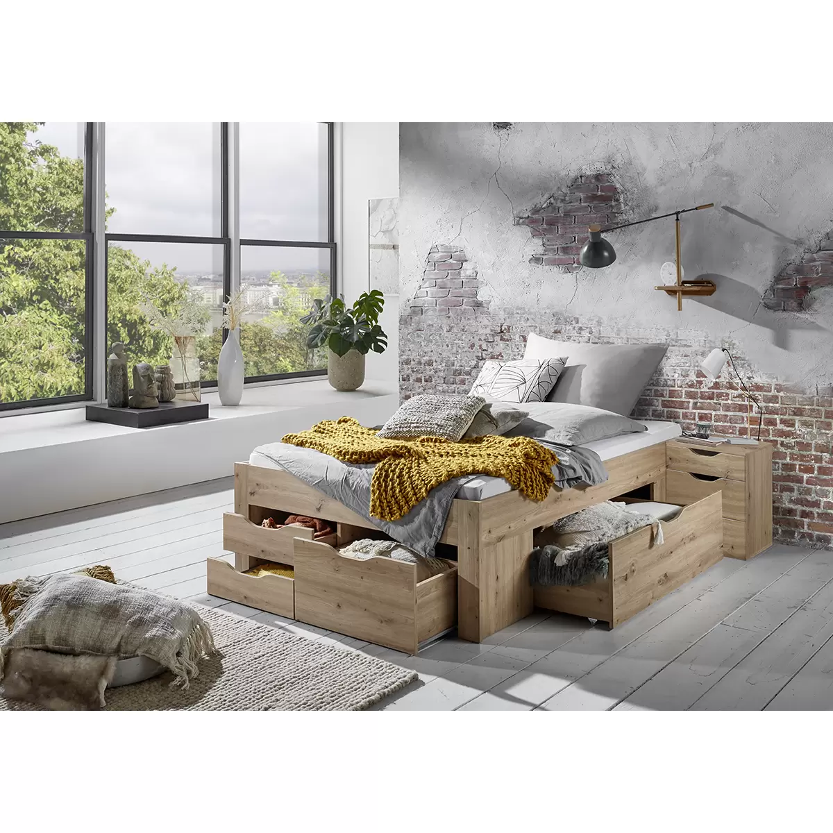 Clic Clac Divani Letto Apribili Letto Contenitore Noè 140x200 Quercia - Main Image